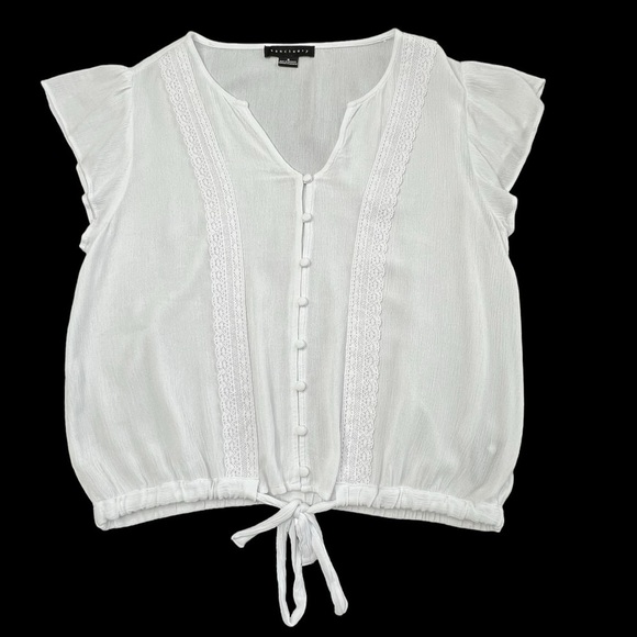 SANCTUARY White Bohemian Short Sleeve Button Down Top Blouse Women's Size S - Picture 8 of 16